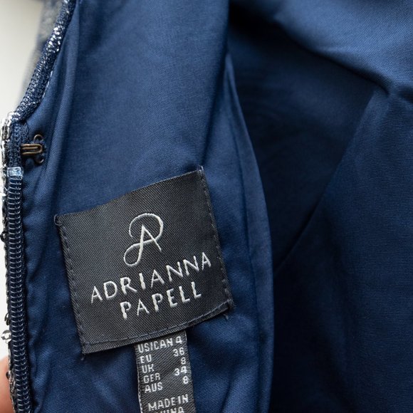Adrianna Papell Navy and Silver Cocktail Dress - Picture 6 of 7